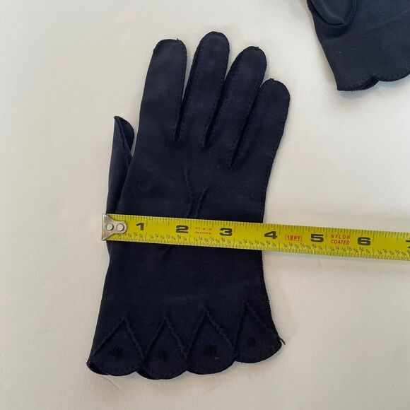 Shalimar Vintage Womens Gloves 50s 60s Navy Blue Embroidered Size 7 Made In USA - Picture 9 of 10